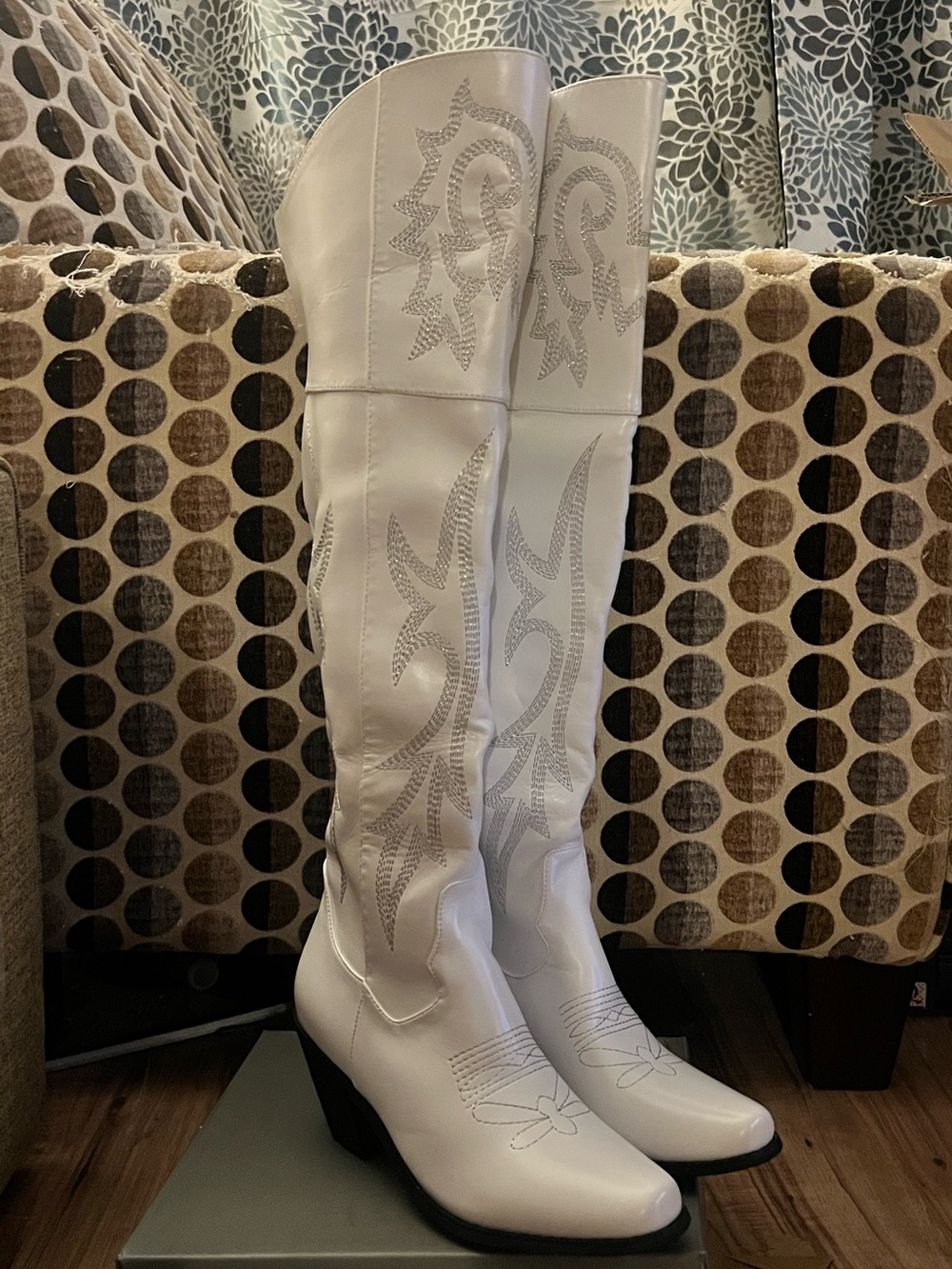 White Women's Thigh-High Western Boots